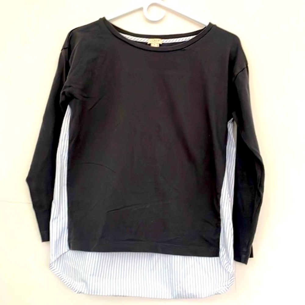 J Crew Mixed Media 100% Cotton T-shirt & Pinstriped Shirt Combo, Size Small